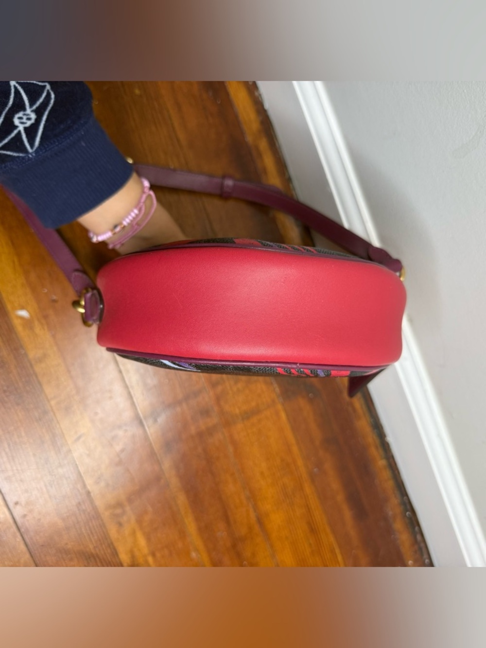 Coach Black Round Crossbody with Red and Purple Brushstroke Detail - Picture 3 of 9
